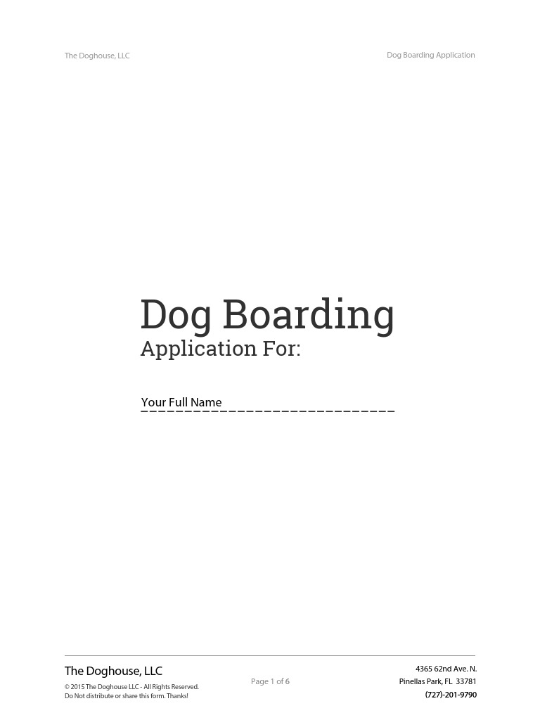 Dog Boarding Application For PDF Veterinary Physician Pet