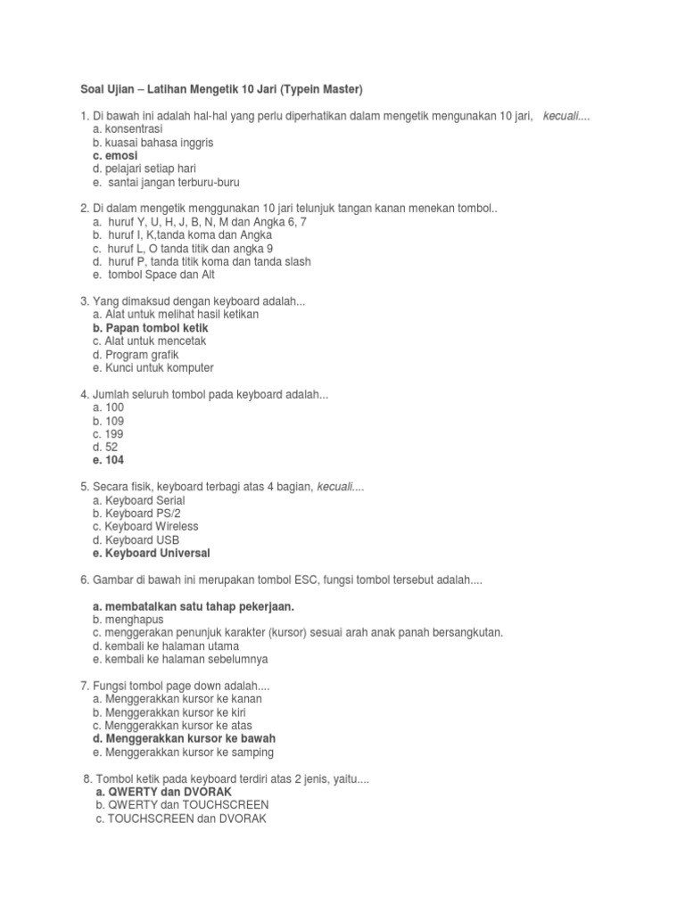 Soal Ujian Latihan Mengetik 10 Jari Typing Master