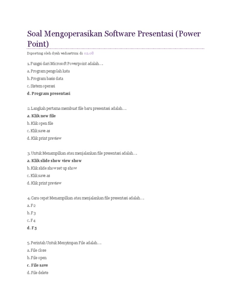 Soal Mengoperasikan Software Presentasi - Powerpoint | PDF | Karier ...