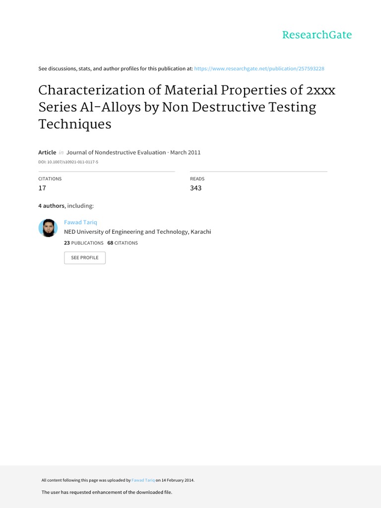 Characterization of Material Properties of 2xxx Series AlAlloys by Non Destructive Testing
