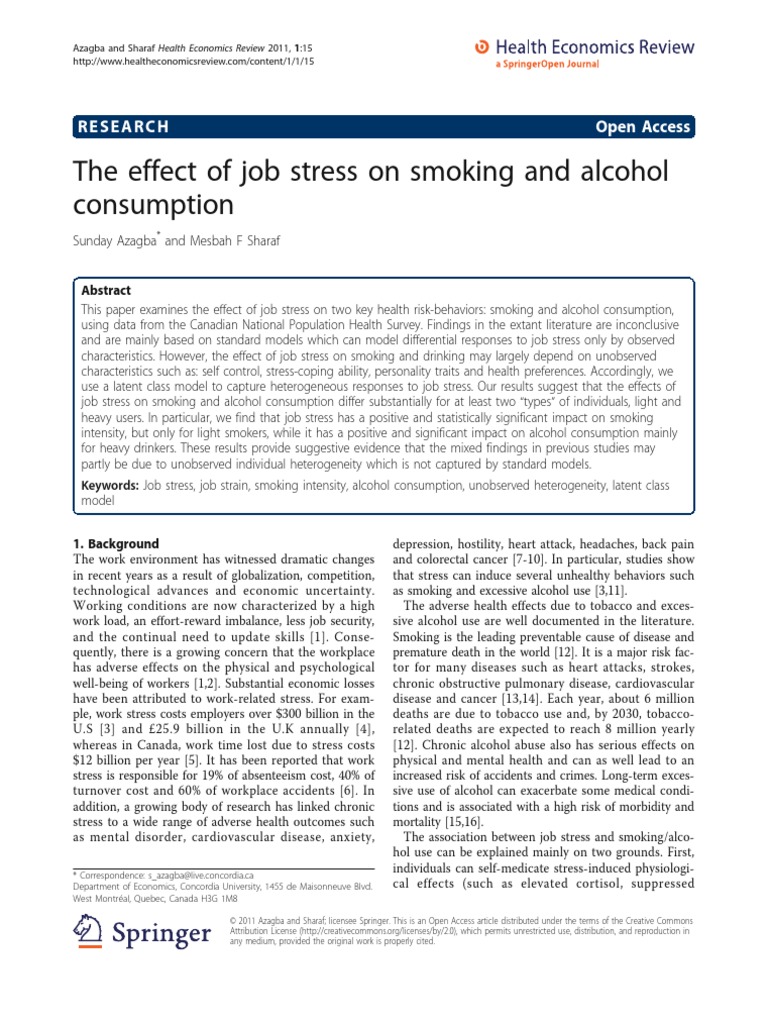The Effect of Job Stress On Smoking and Alcohol Consumption: Research ...