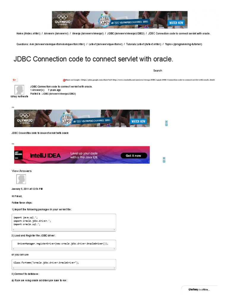 JDBC Connection Code To Connect Servlet With Oracle. | PDF | Oracle ...