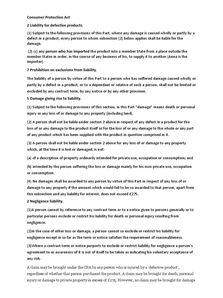 Consumer Protection and Liability Overview | PDF | Contractual Term ...