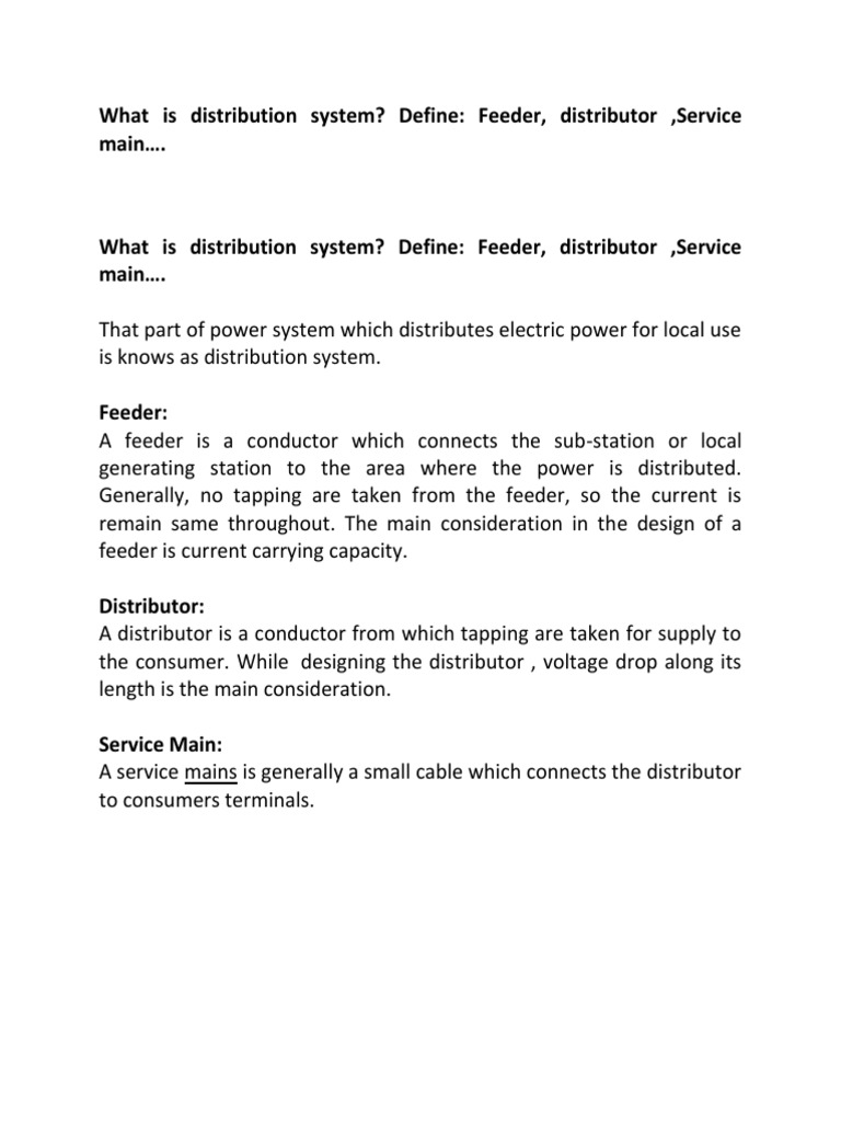 What Is Distribution System? Define Feeder, Distributor, Service Main PDF