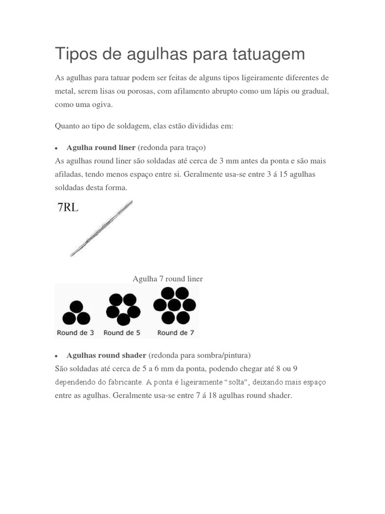 Tipos e Tamanhos de Agulhas para Tatuagem | PDF | Tatuagem | Desenho