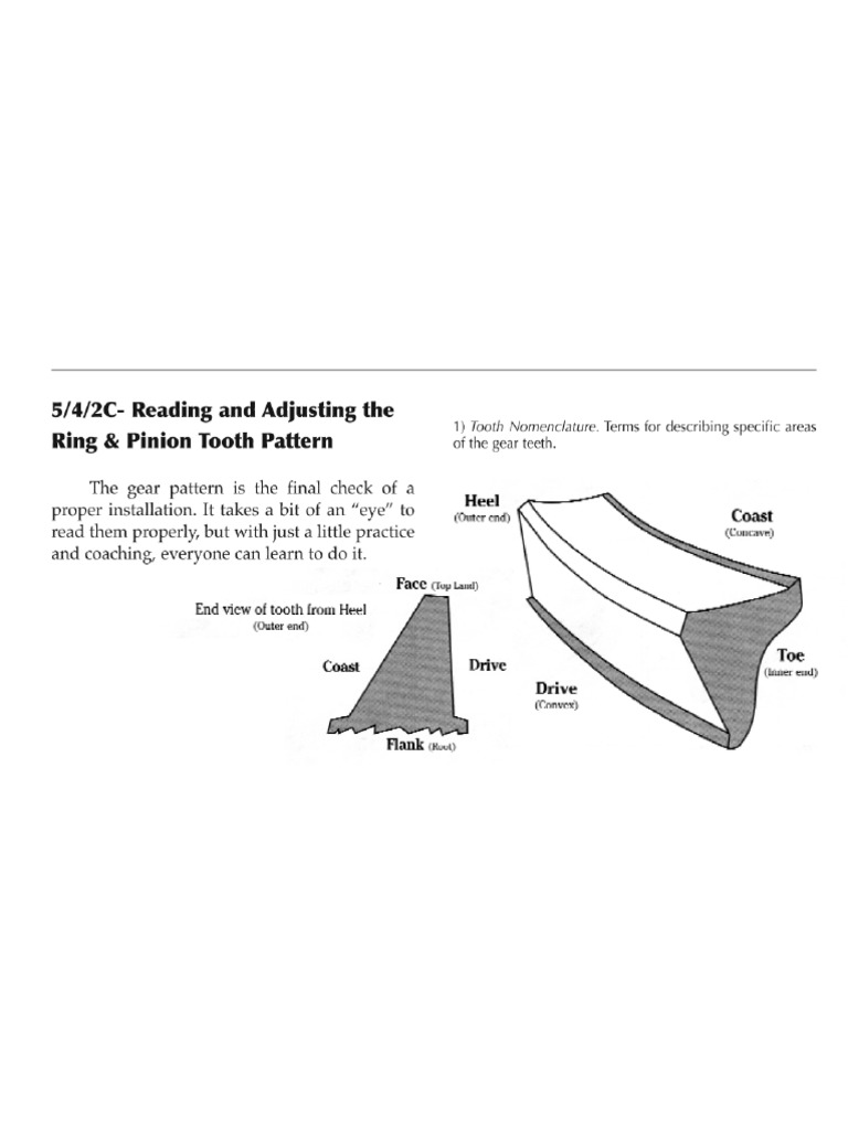 Reading and Adjusting Ring and Pinion Tooth Patterns PDF PDF Gear Friction