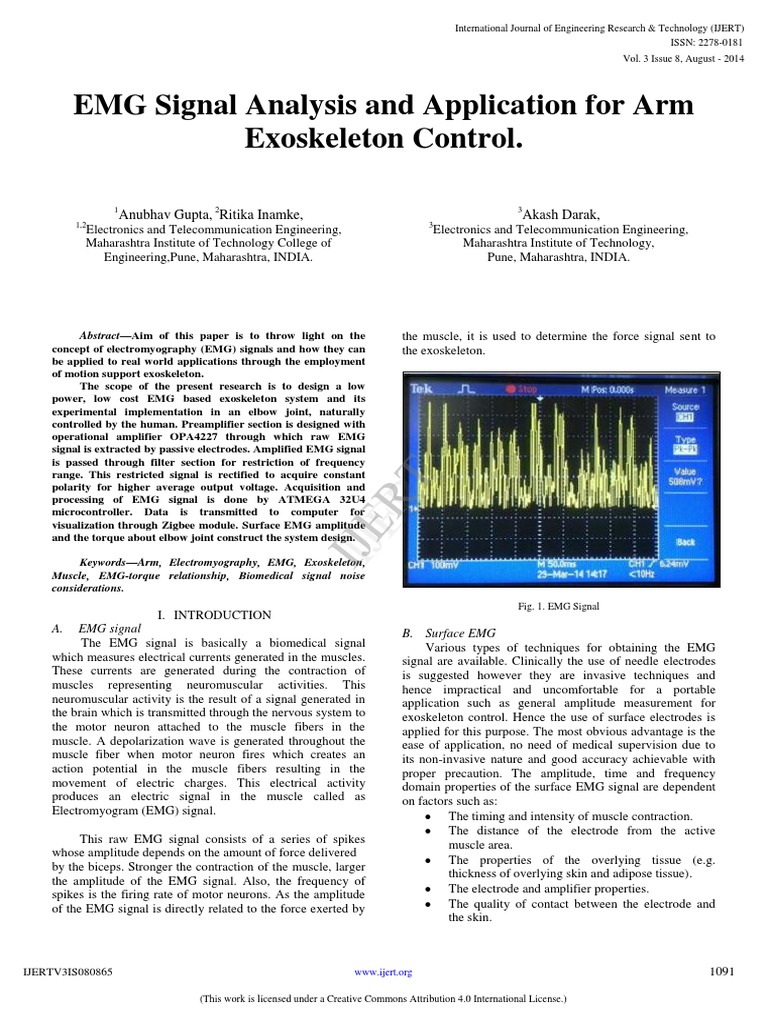 EMG Analysis for Arm Exoskeleton Control | PDF | Electromyography ...