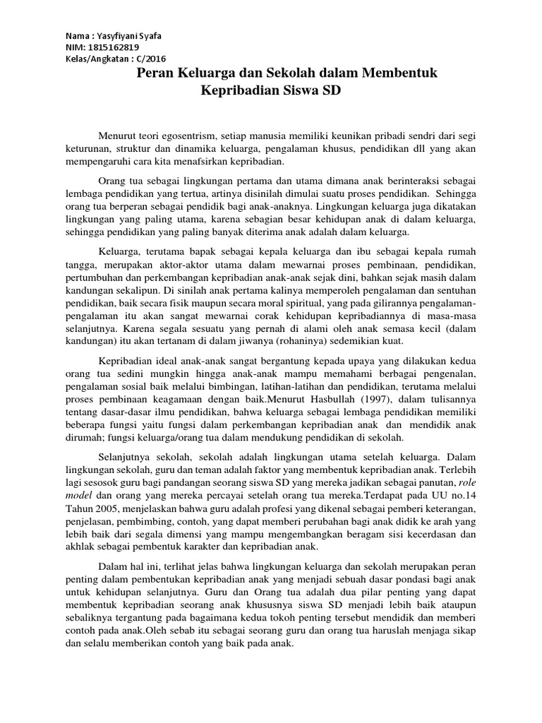Peran Keluarga Dan Sekolah Dalam Membentuk Kepribadian Siswa SD | PDF