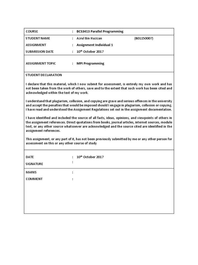 MPI Programming Assignment Overview | PDF | Array Data Type | Plagiarism