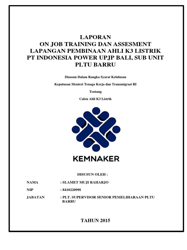 Laporan Ojt Ak3 Listrik Slamet Muji Raharjo PDF
