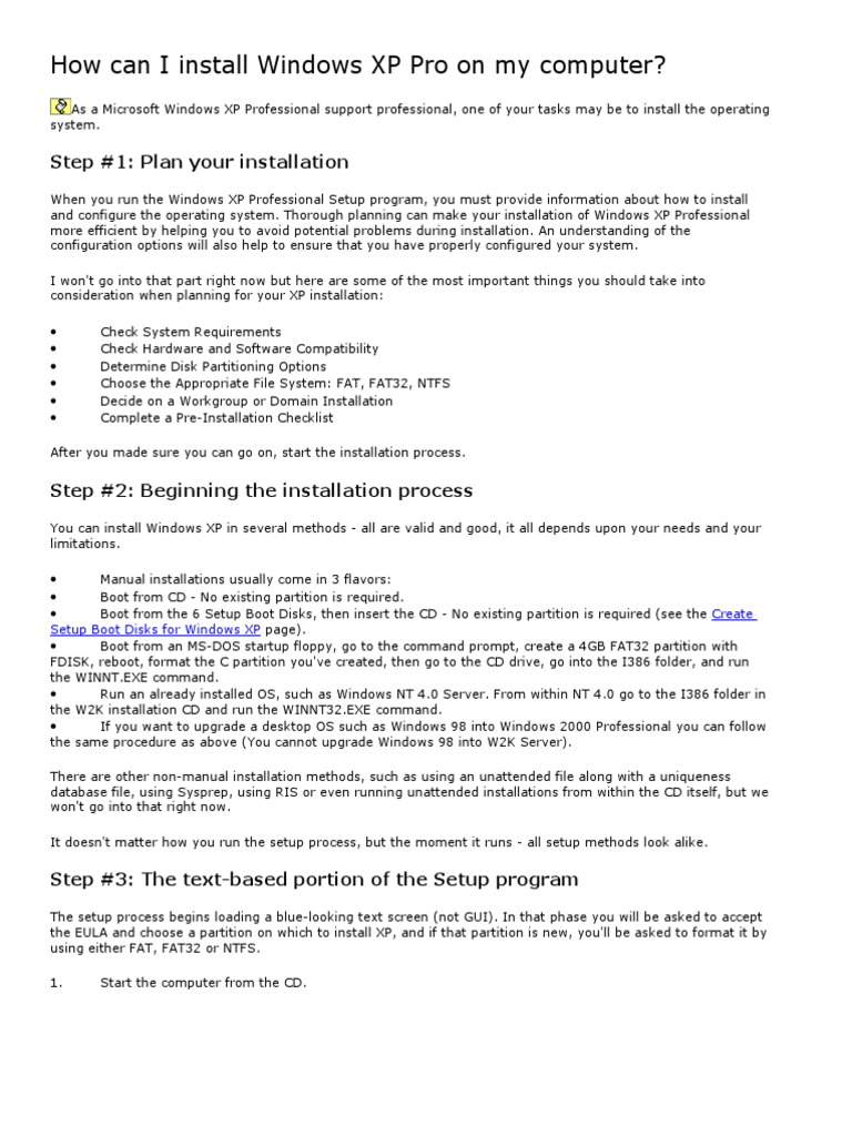 How Can I Install Windows XP Pro On My Computer?: Step #1: Plan Your ...