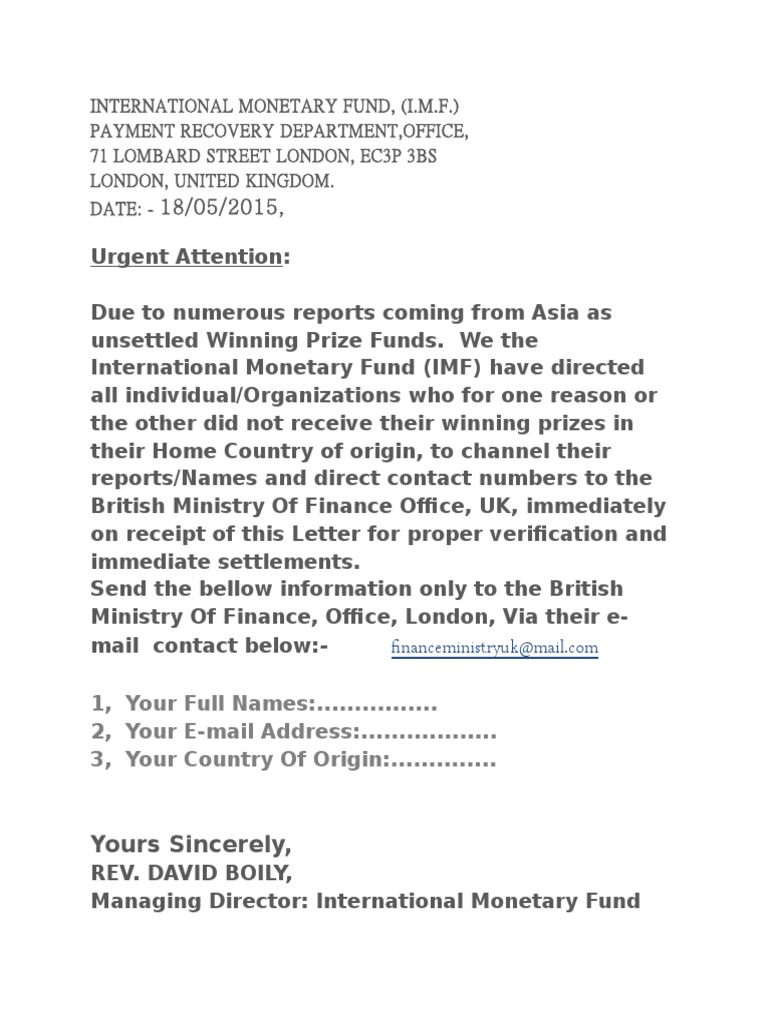 IMF London Office Payment Recovery Notice | PDF