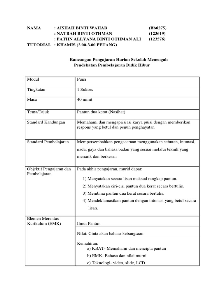 Rph Contoh Rp Cipta Pantun