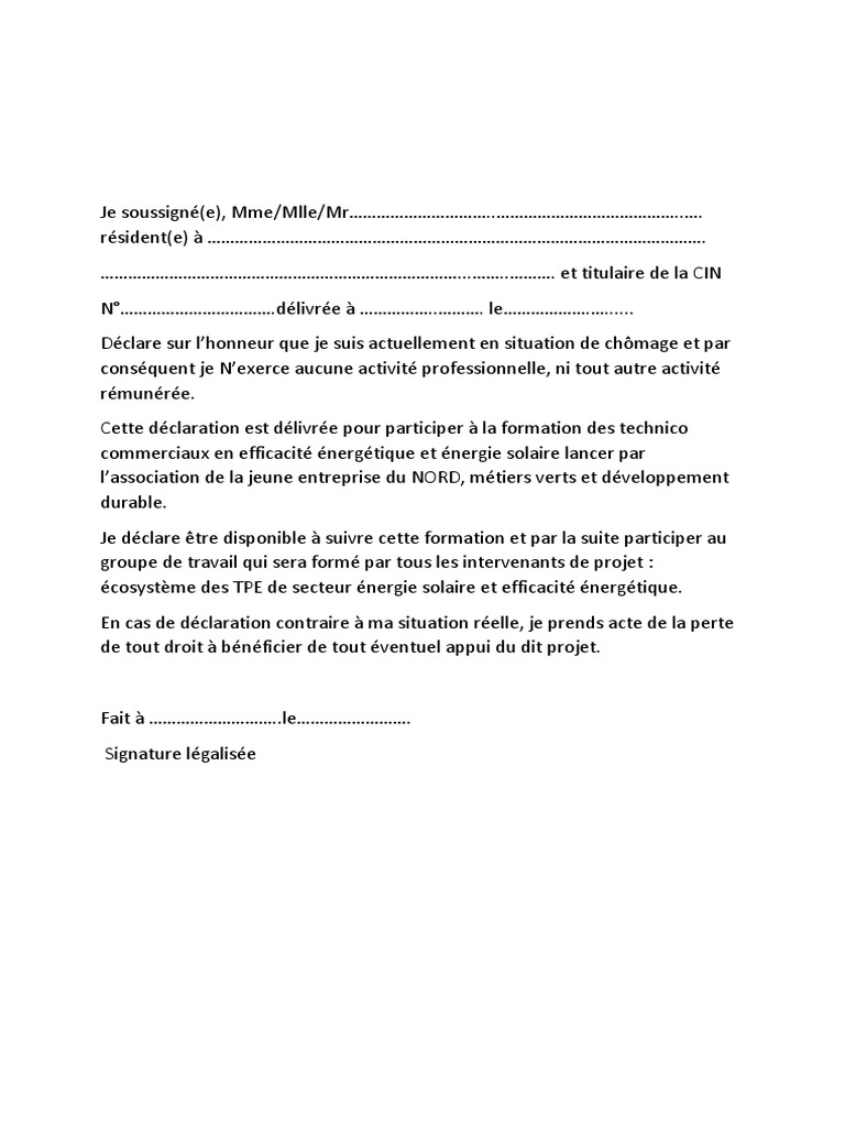 Attestation Sur L Honneur De Conformité à L Original