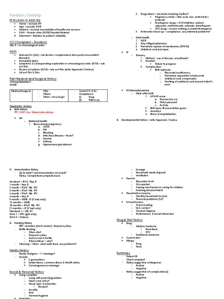 Pediatric Patient Clerking Template | PDF | Clinical Medicine ...