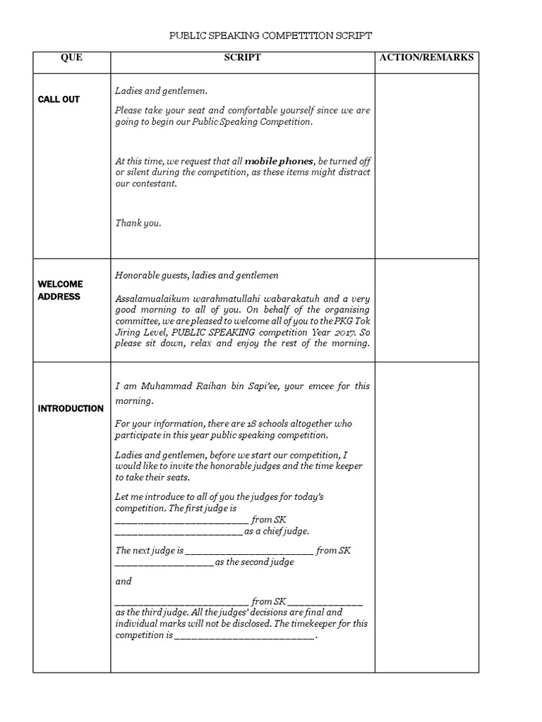 Public Speaking Competition Emcee Script Pdf