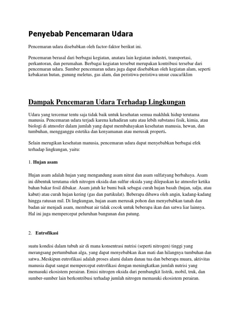 Pencemaran Udara Terhadap Lingkungan Pdf