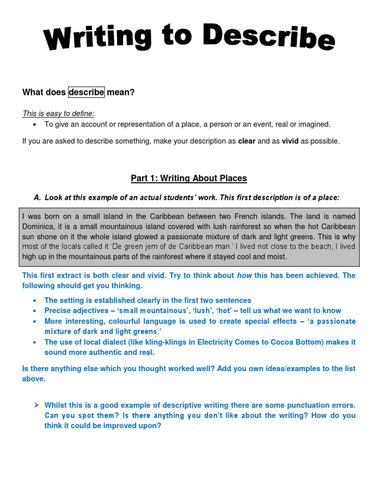 What Does Describe Mean?: This Is Easy To Define | PDF | Great ...