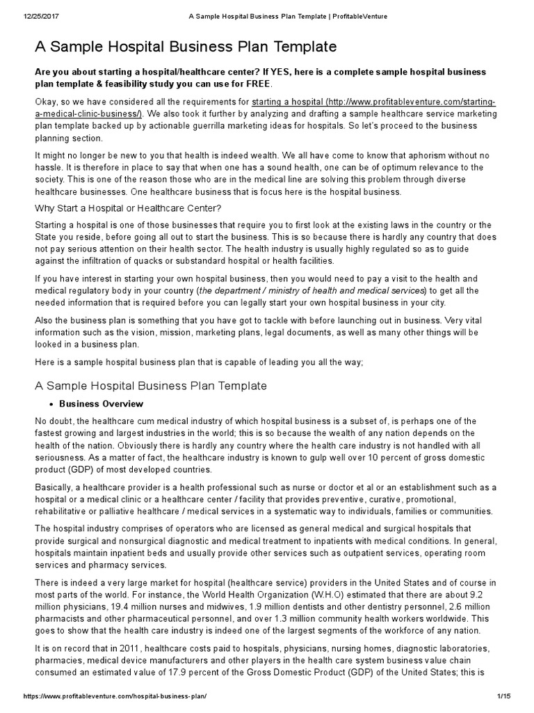 A Sample Hospital Business Plan Template ProfitableVenture PDF
