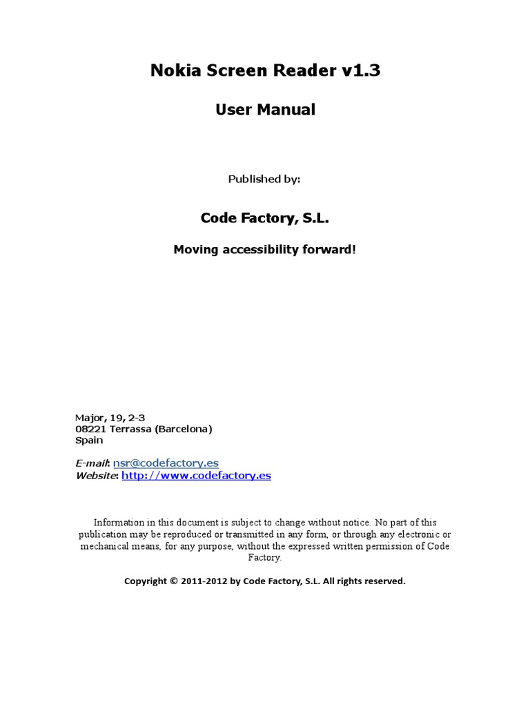 Nokia Screen Reader Manual English | PDF | Installation (Computer ...