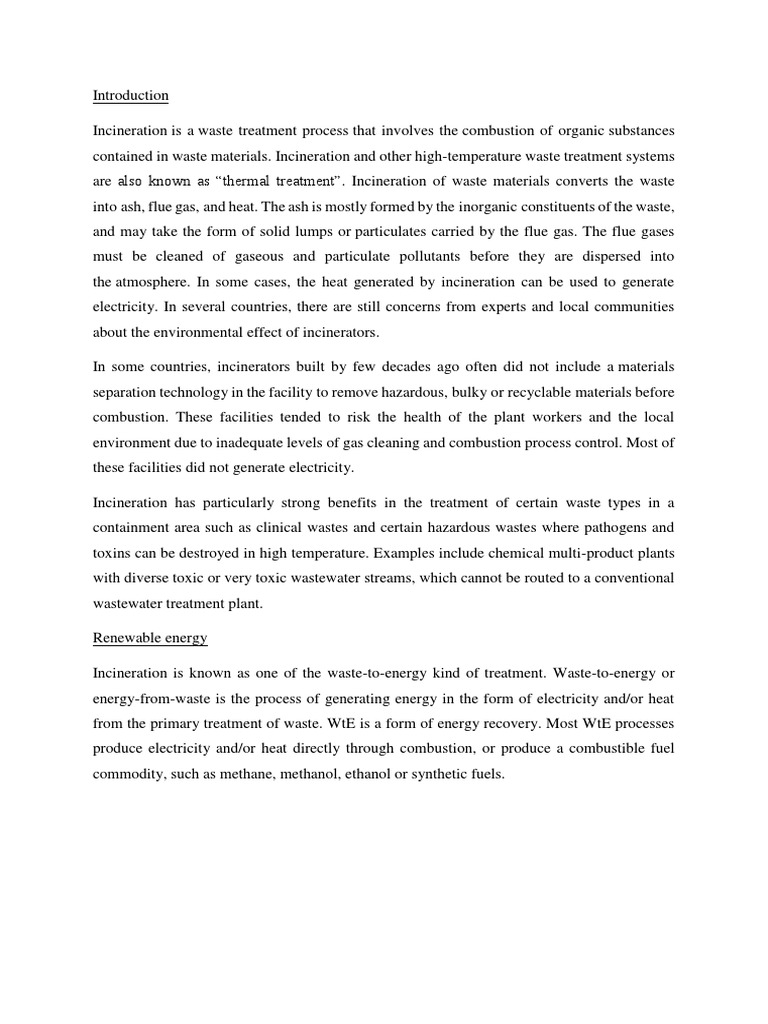 Incineration-Environment Group Assignment | PDF | Incineration | Waste
