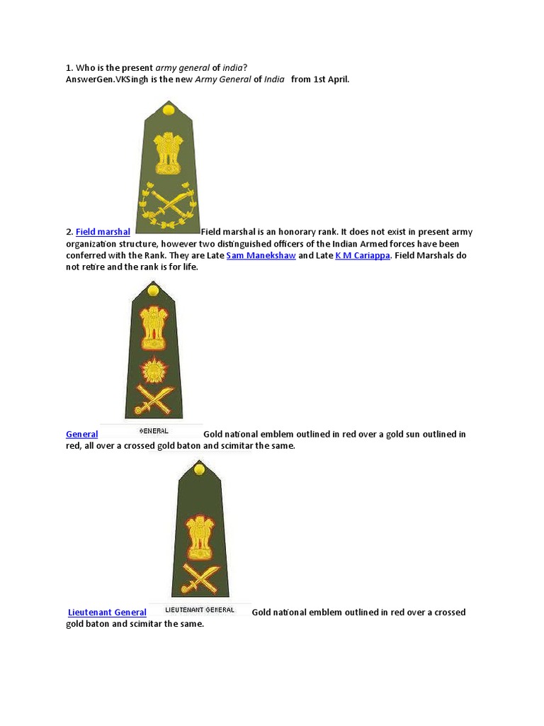 Indian Army Ranks and Field Marshals | PDF