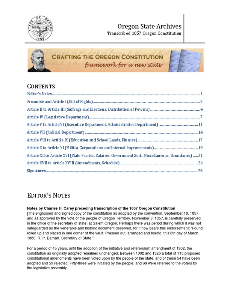 1857 Oregon Constitution | Pardon | United States House Of Representatives