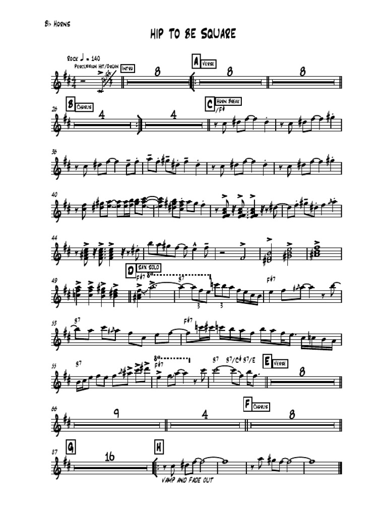 Hip To Be Square Horns PDF Song Structure Performing Arts
