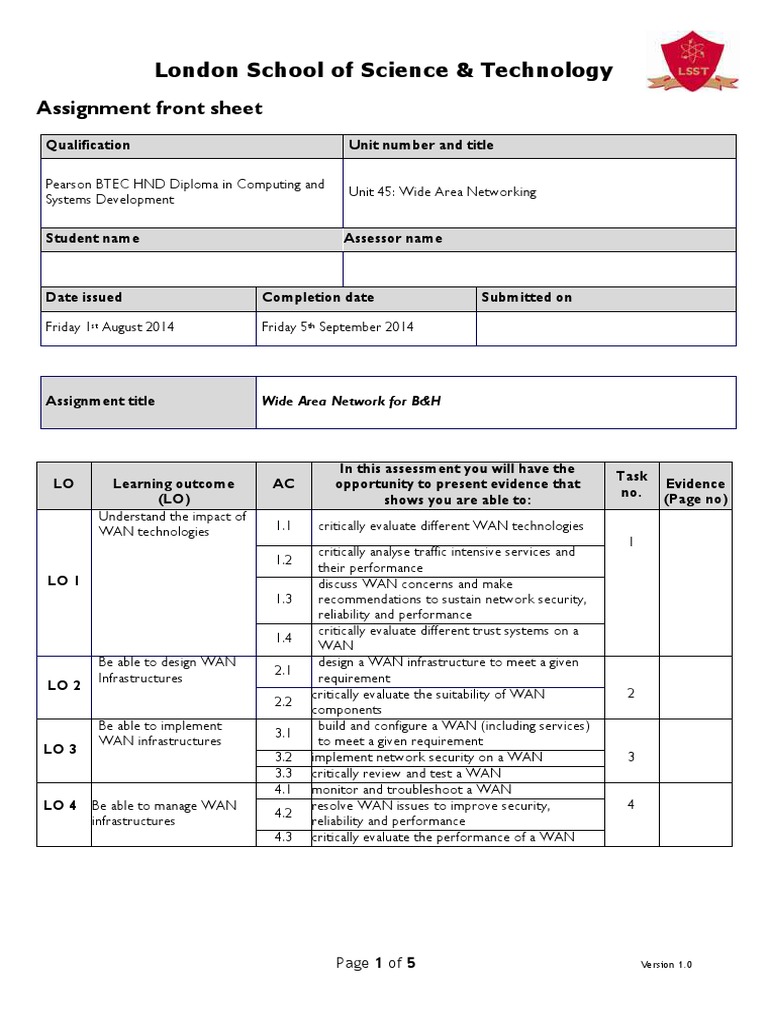 London School of Science & Technology Assignment Front Sheet | PDF ...