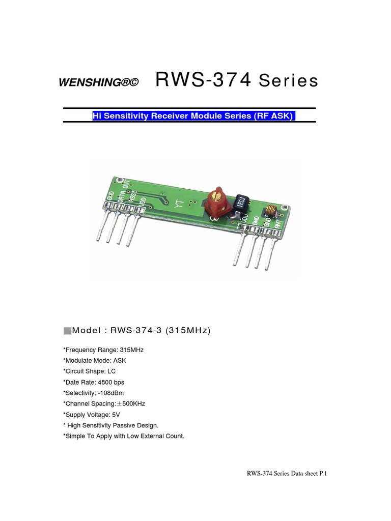 RWS-374-3 - Hi Sensitivity Receiver Module Series (RF ASK) | PDF