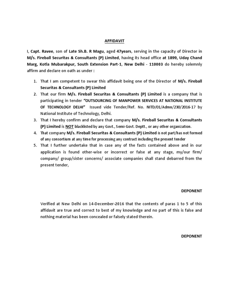 Affidavit for Tender Participation | PDF