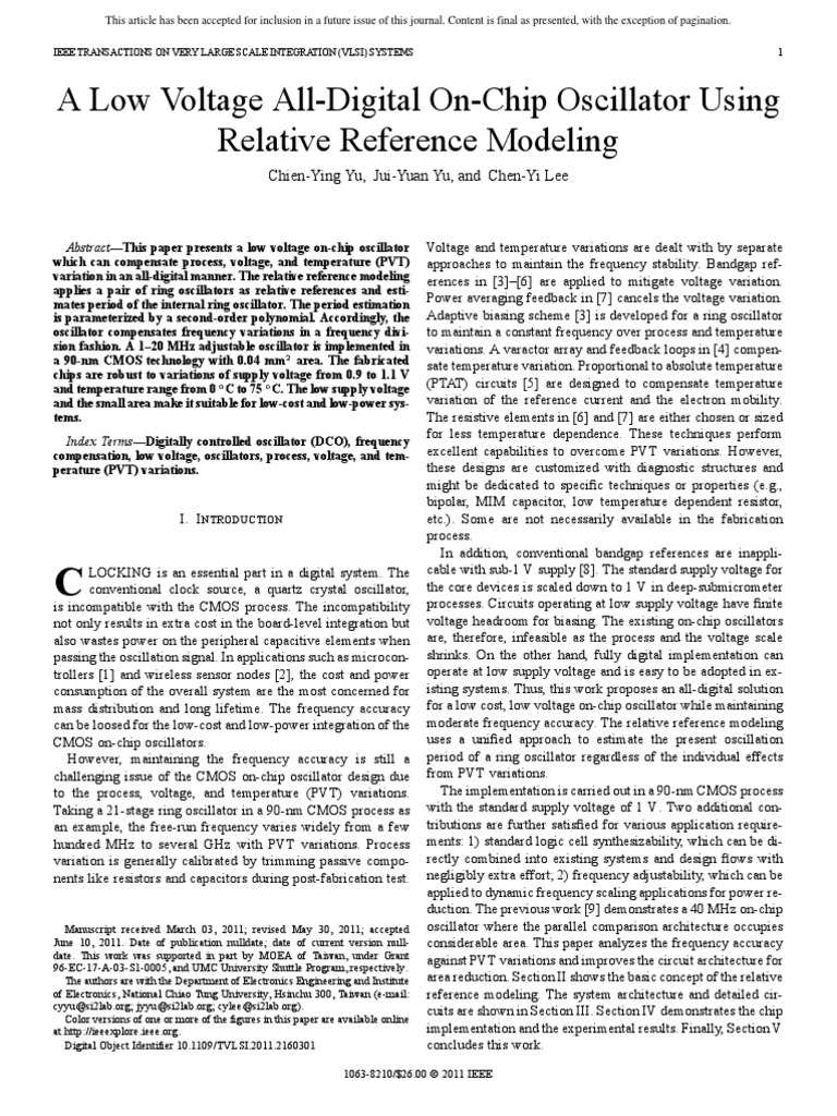 A Low Voltage All Digital On Chip Oscillator Using Relative Reference Modeling PDF Cmos