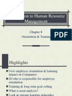 Introduction To Human Resource Management: Orientation & Training