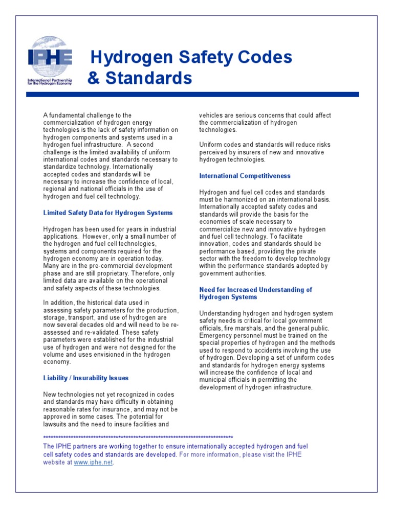 Hydrogen Safety Codes and Standards Guide | PDF | Fuel Cell | Safety