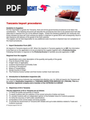 Tanzania Import Procedure Invoice Pro Forma