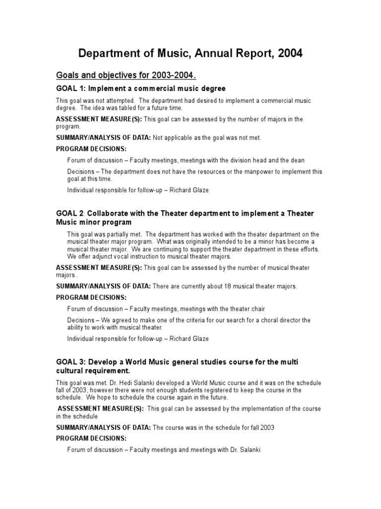 Department of Music Annual Report 2004 | PDF | Piano | Educational ...