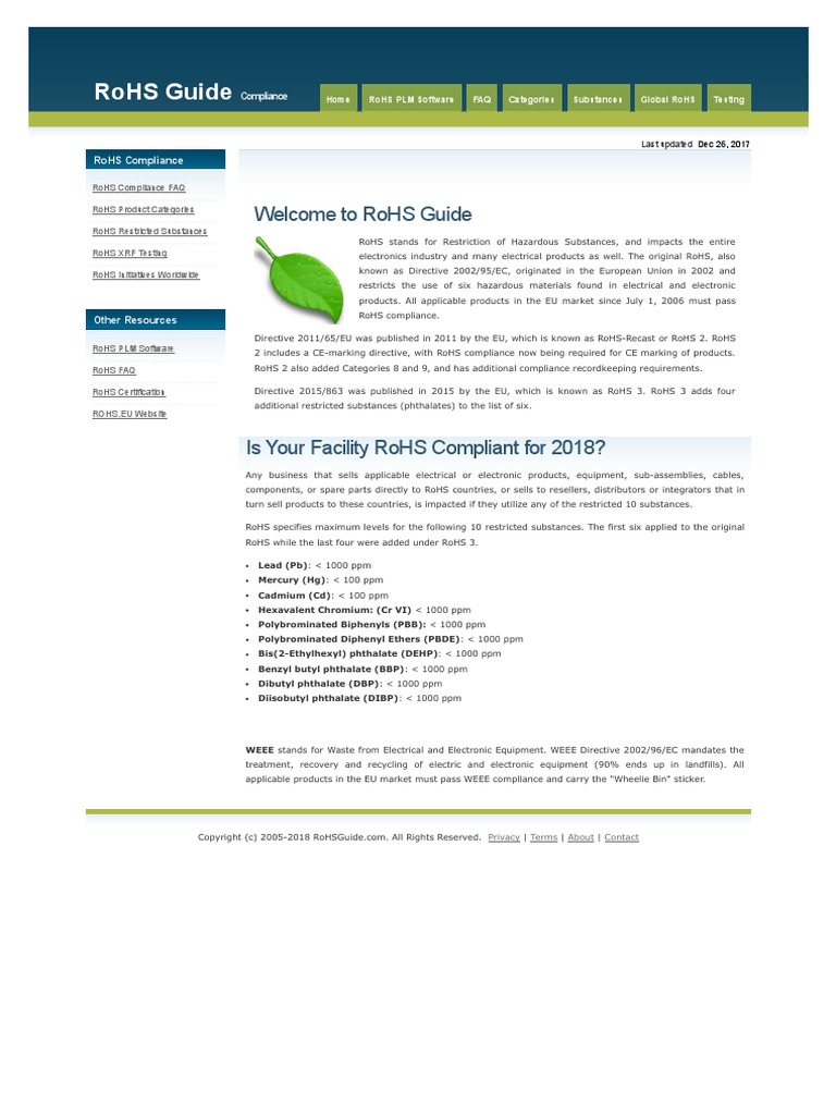 RoHS Compliance Guide - Regulations, 10 Substances, Exemptions, WEEE ...
