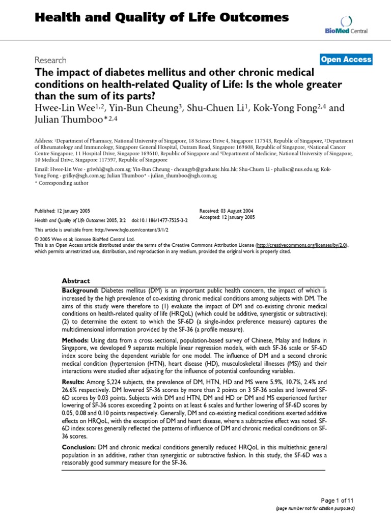 Health and Quality of Life Outcomes | PDF | Chronic Condition ...