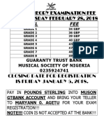 Level FEE: Abrsm Theory Examination Fee For Wednesday February 28, 2018