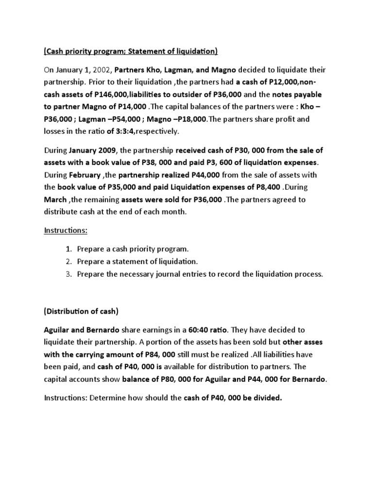 Cash Priority Program for Partnership Liquidation | PDF