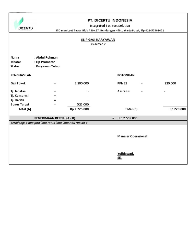 Contoh Slip Gaji PDF