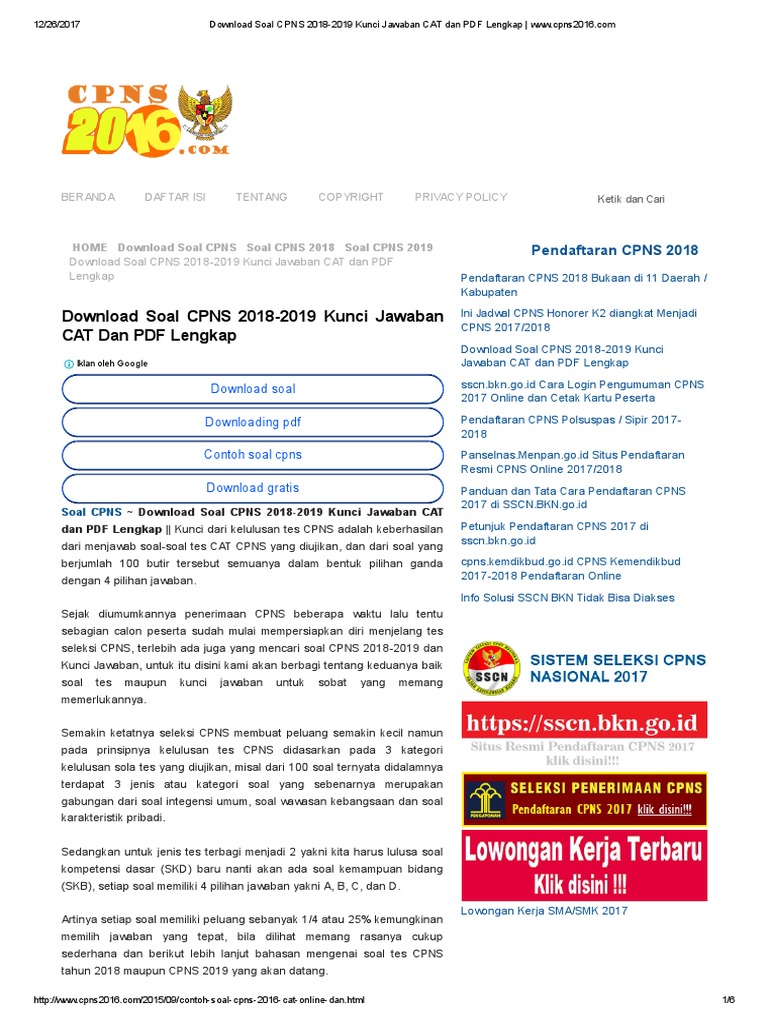 Contoh Soal Tes Cpns 2016 Pdf