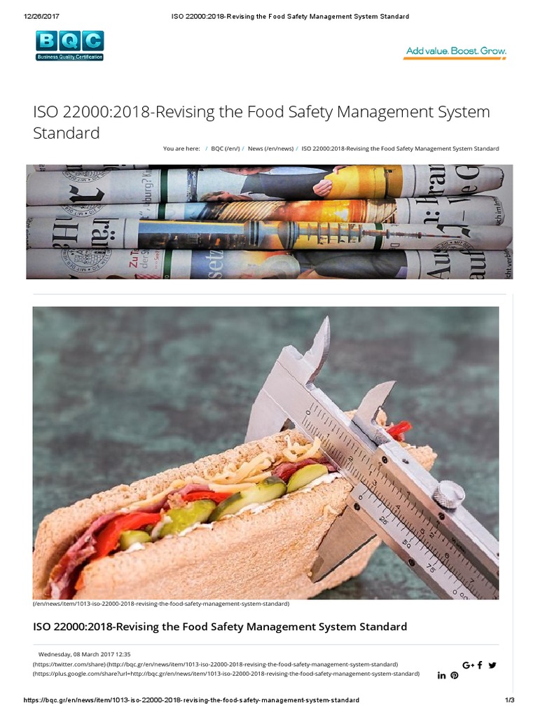 ISO 22000 - 2018-Revising The Food Safety Management System Standard ...