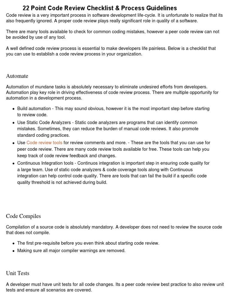 22 Point Code Review Checklist & Process Guidelines | PDF | Source Code ...