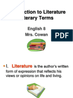 Introduction To Literature Literary Terms: English 8 Mrs. Cowan