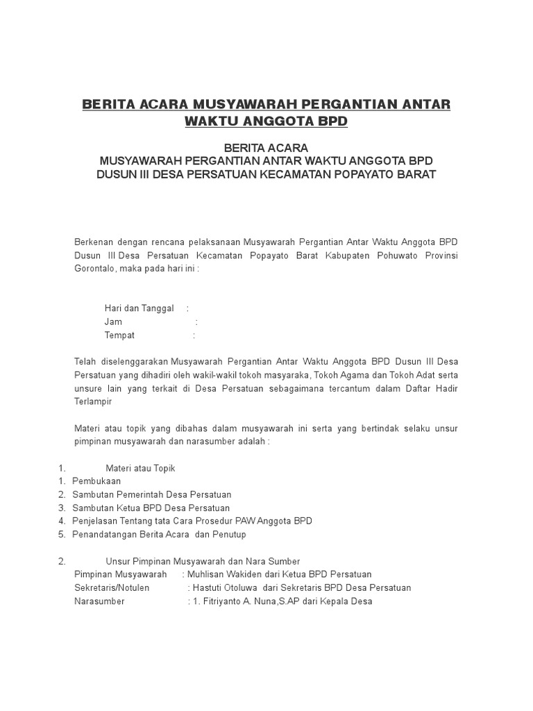 Contoh Surat Berita Acara Penggantian Barang Cabrinim