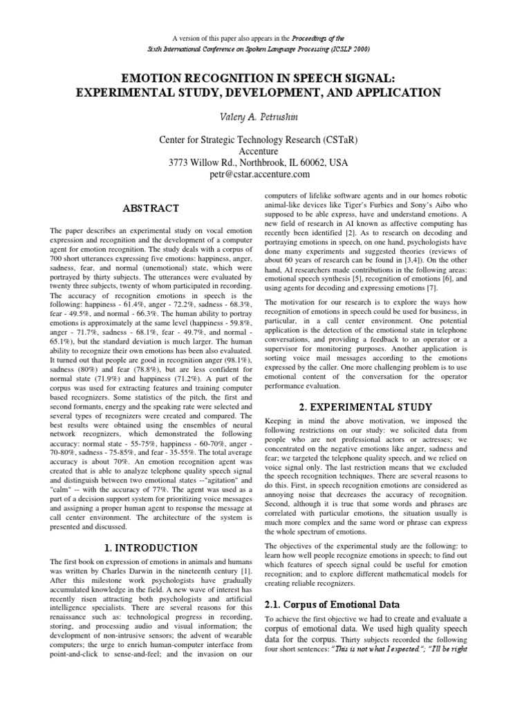 Emotion Recognition in Speech Study | PDF | Artificial Neural Network ...