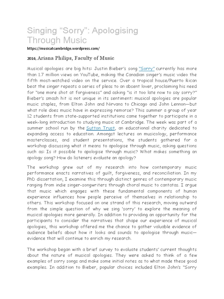 Exploring Musical Apologies in Pop Music | PDF | Singing | Narrative