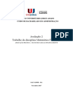 Avaliação 2 - Aplicação Prática - Fluxo de Caixa e Financiamento