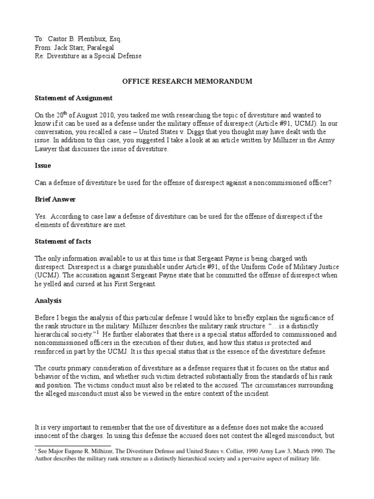 Divestiture Defense in UCMJ Article 91 | PDF | Uniform Code Of Military ...